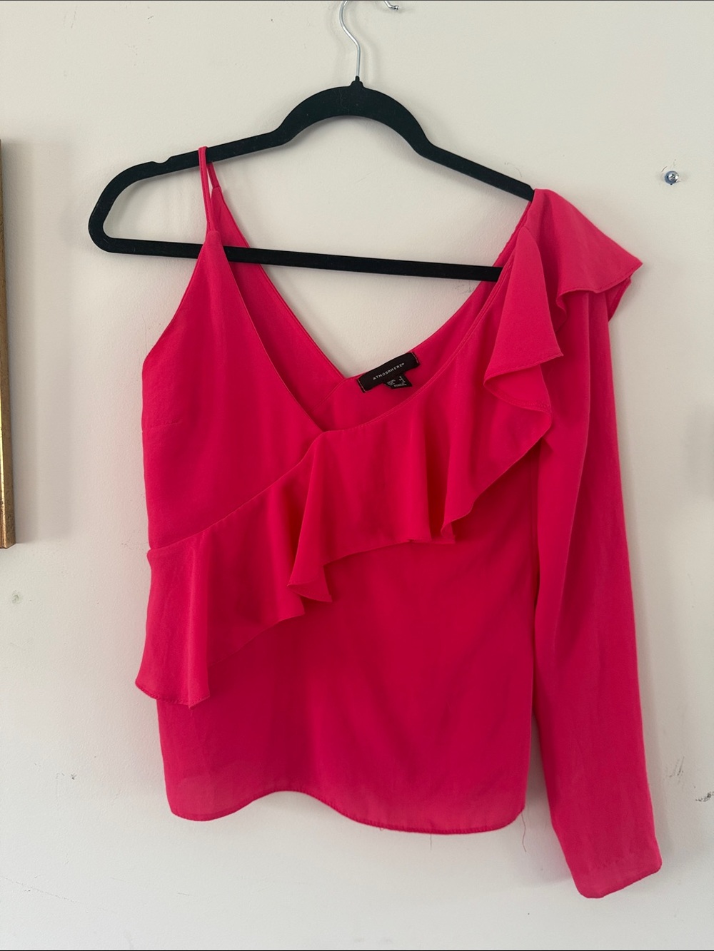 Atmosphere One-Shoulder Ruffle Top - Bright Pink